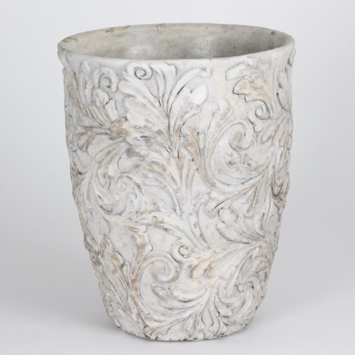 CACHE-POT - VASE ROMANCE MOTIF FLORAL H26 D21 NEURE NEUTRE