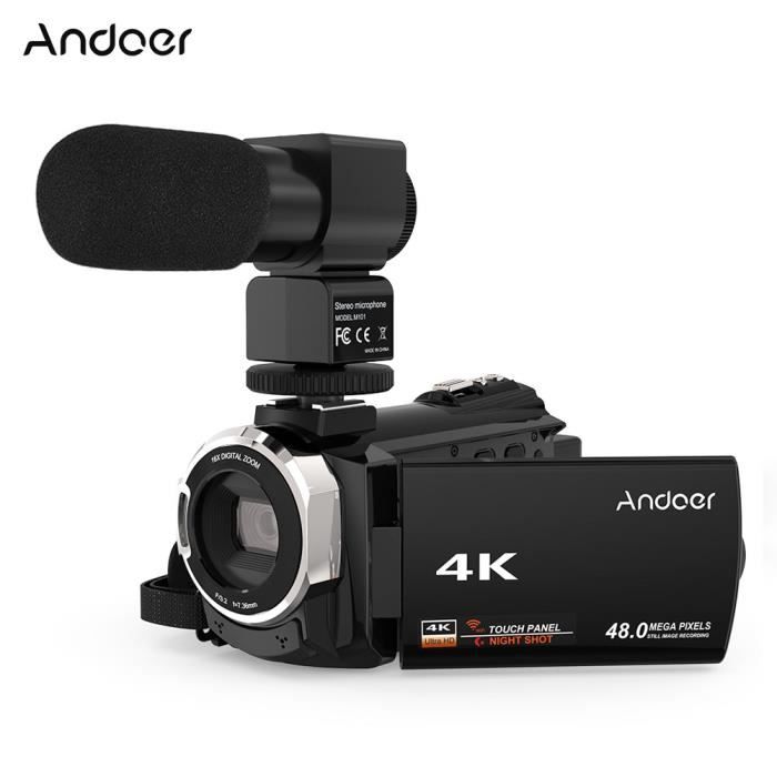 Andoer 4K 1080P 48MP WiFi Caméra Vidéo Numérique Caméscope avec Mic Externe Novatek 96660 Chip IR Huit Sight 16X Zoom Numérique