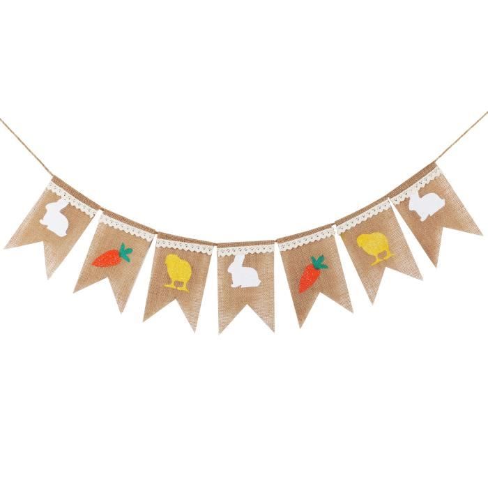 TRIXES 2 m en Toile de Jute Guirlande de Pâques Lapin, Carotte et Poussin Rustique Guirlande