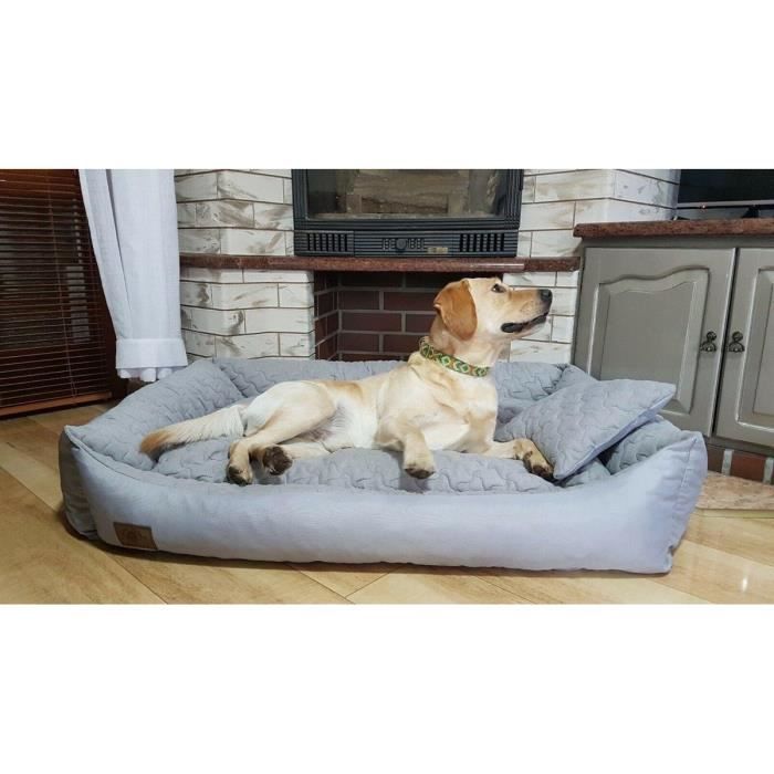 Lit pour chien gris avec coussin 120x90 cm - coussin pour chien lavable - lit pour chien imperméable