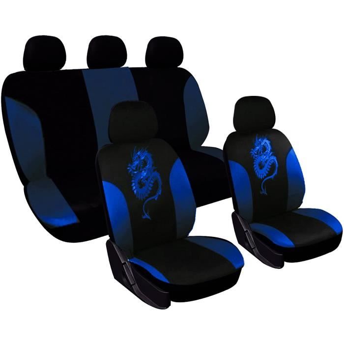 WOLTU Couverture de siège de Voiture,Housses de siège Universelle Polyester,Motif Dragon,Noir Bleu