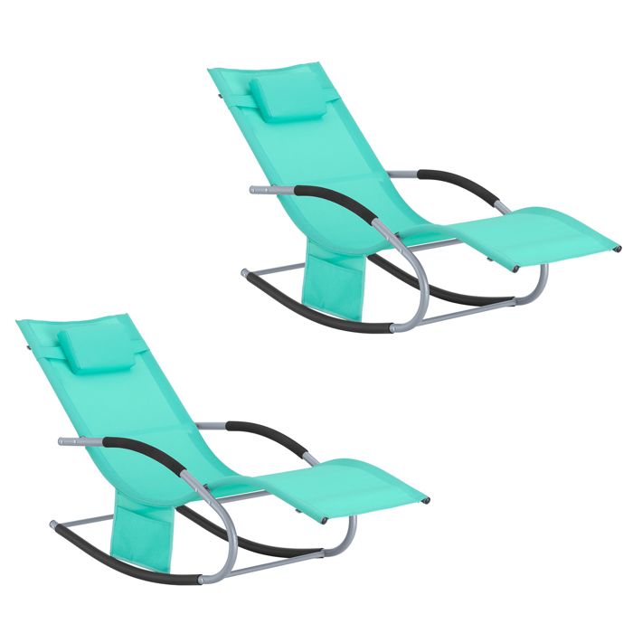 chaise longue de jardin sobuy - lot de 2 transats avec appui-tête et pochette latérale - turquoise