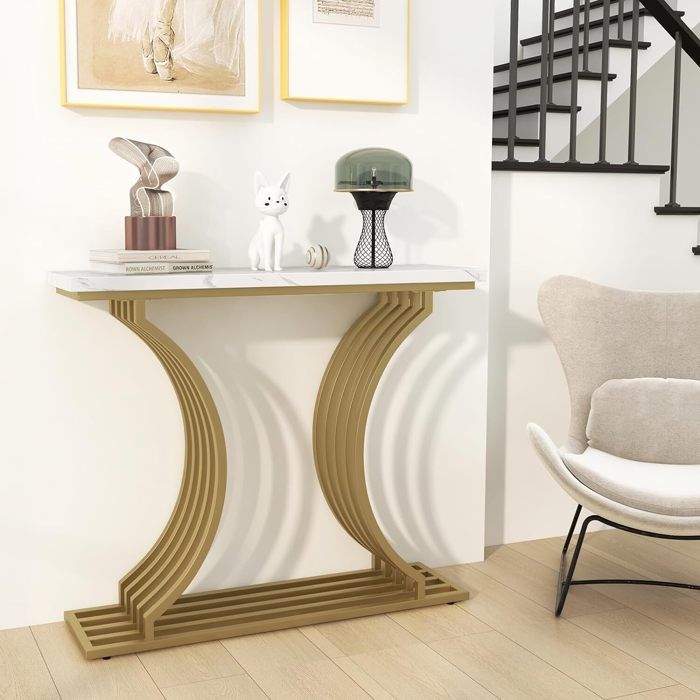 GIANTEX Console Meuble Entrée à 2 Etages-Effet Marbre-100x 29 5x 80 5 CM-Table Console Scandinave pour Salon-Cadre en Métal Doré GIANTEX Console Meuble Entrée à 2 Etages-Effet Marbre-100x 29 5x 80 5 CM-Table Console Scandinave pour Salon-Cadre en Métal Doré