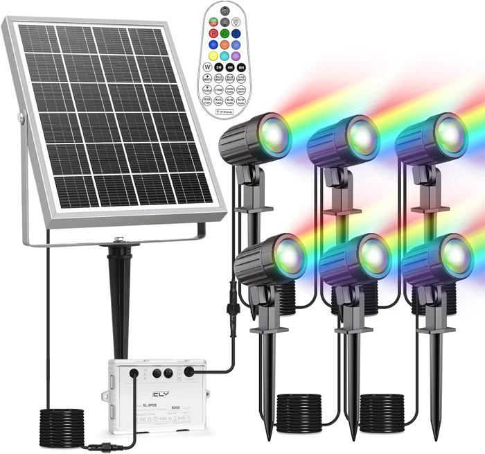 Spot Solaire Extérieur RGB MEIHUA 30W - 10 Couleurs, 30 Modes, Télécommande, Batterie 5000mAh, IP66 - Pour Jardin, Arbres, Allées