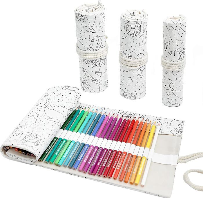 Trousse à Crayons Enroulable En Toile – 72 Emplacements – Idéale Artistes, École, Bureau – Rangement Pratique Et Transport Facile