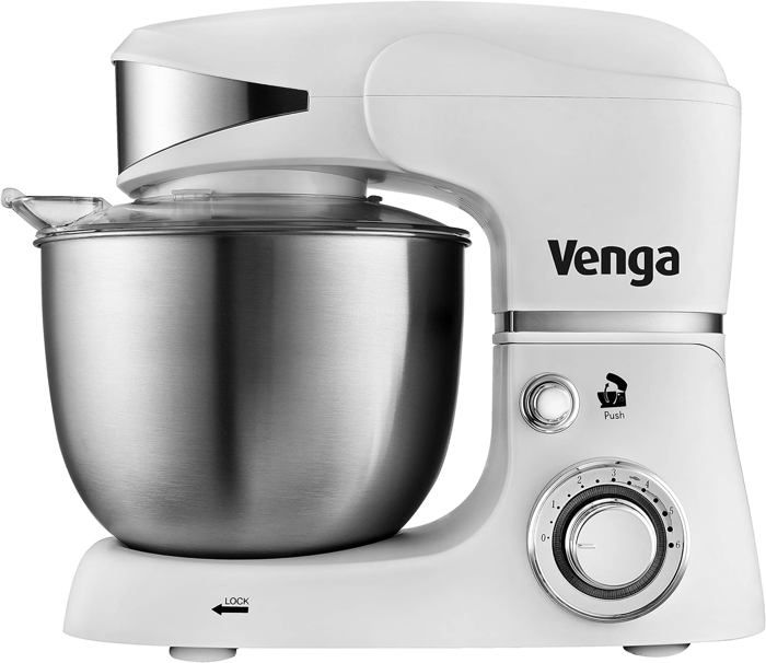 Venga! Robot Pâtissier 1000W Bol Inox 5L - 4 Accessoires + Livre Recettes Noir VG M 3014