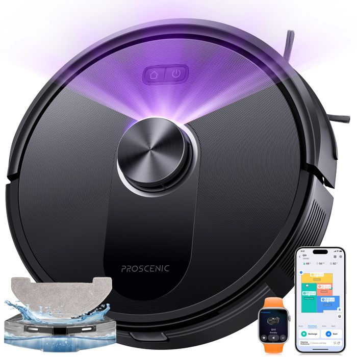 Proscenic Q10 Aspirateur Robot Laveur 2 en 1 - 10000 Pa - Autonomie 200 min - Navigation LiDAR-Corps compact - Proscenic