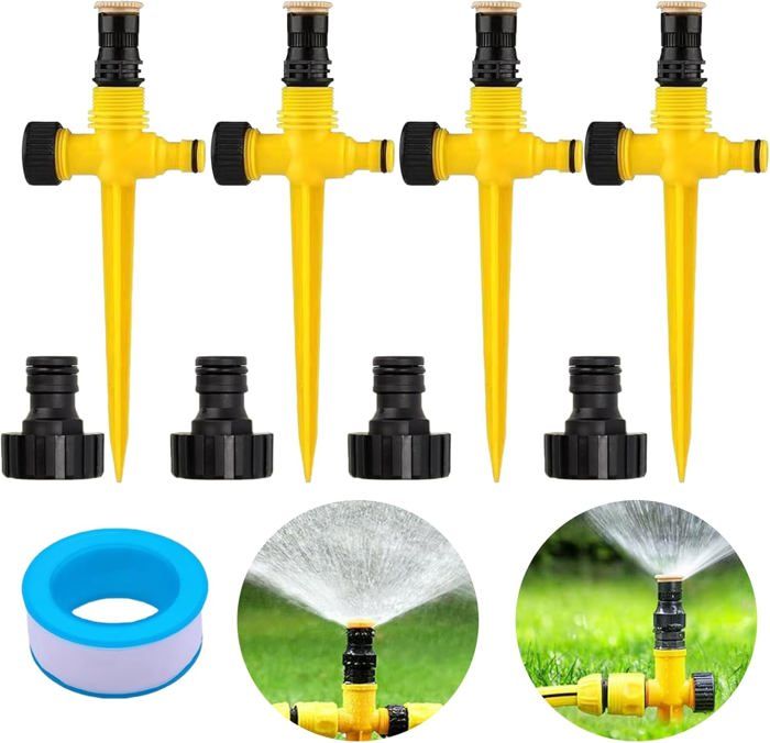 Kit 4 Arroseurs De Pelouse 360° Réglables – Irrigation Jardin, Potager – Piquets Stables, Plastique PP Résistant – Arrosage Automatique Simple