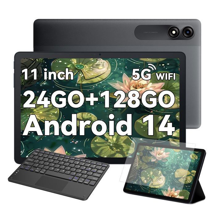 Blackview Tab 90 Tablette Tactile 10.92 1080P FHD Android 14 RAM 24Go ROM 128Go/SD 1To 8200mAh(10W) Dual SIM Gris Avec Clavier K1