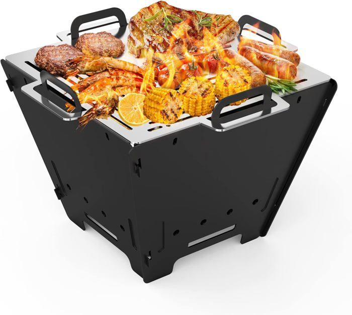 Brasero Portable 55 Cm Avec Sac De Transport - Pour Jardin, Camping, Terrasse, Feu De Camp & Barbecue - 4