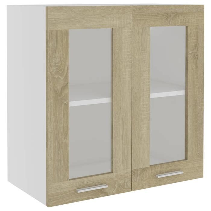 Armoire en verre suspendue Meuble haut cuisine Chêne sonoma Bois dingénierie 2132492 FrenchDays