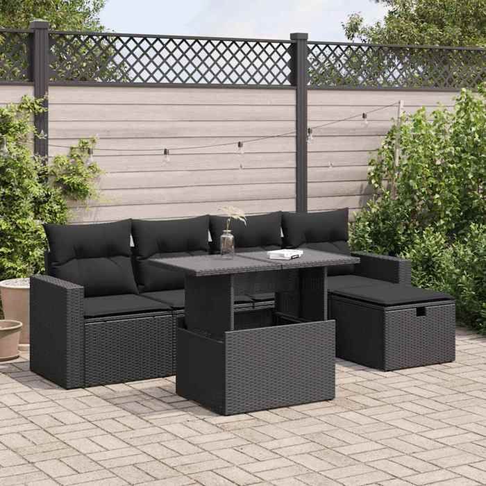 vidaXL Salon de jardin 6 pcs avec coussins noir résine tressée 3327805