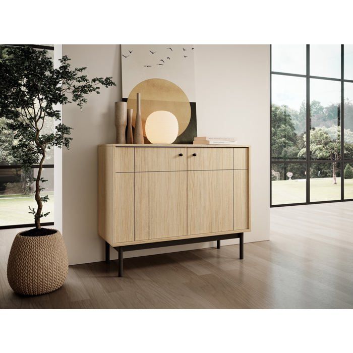 Buffet 2 portes - JAPANDIES - 104 cm - chêne linéaire