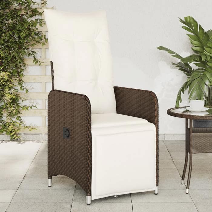 vidaXL Chaises inclinables de jardin lot de 2 et coussins marron rotin fauteuil de jardin inclinable fauteuil inclinable 365701