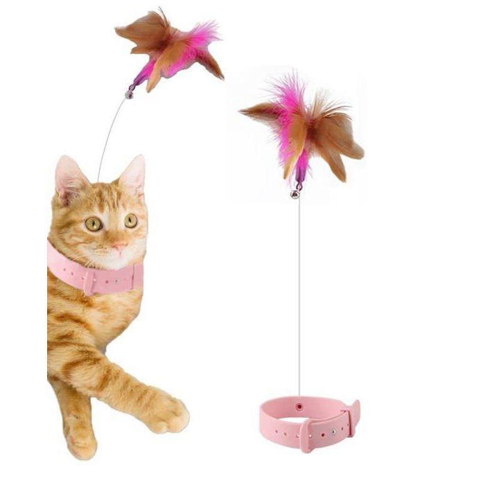 Comparer les prix de Nouvelle baguette de taquinerie haut de gamme avec plumes naturelles colorées et clochette jouets interactifs(rose flamant rose)