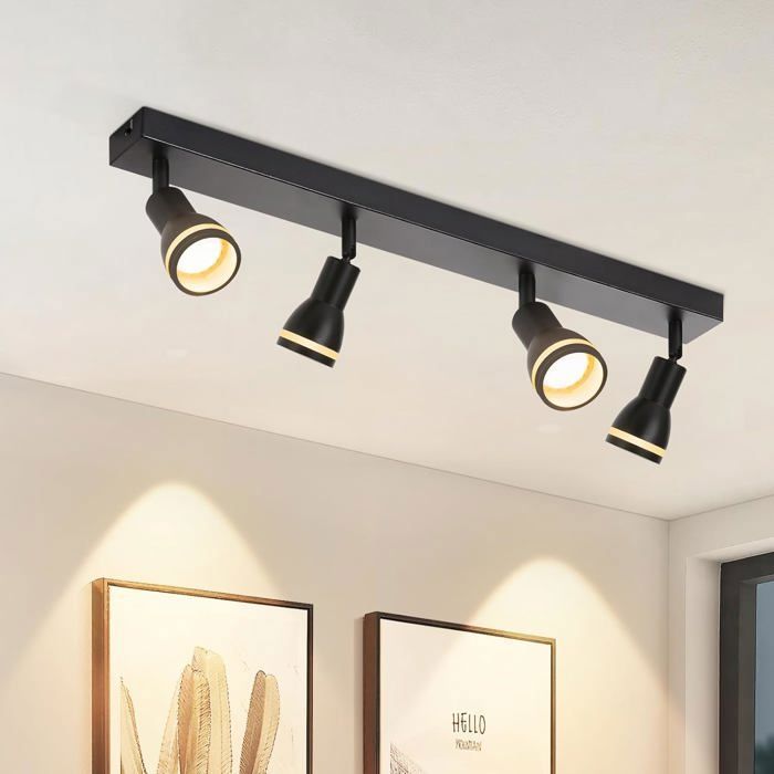 Homefire Spot de Plafond4 Ampoules Noir Salon Spot Orientable GU10 Spot Lampe Moderne pour Cuisine Chambre Couloir Sans