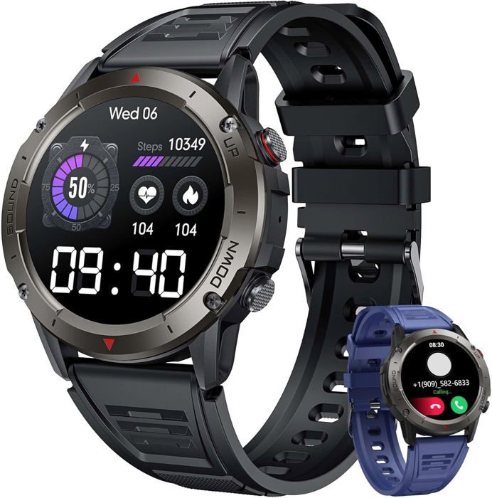 2025 Montre Connectée Homme 1.91" AMOLED 1000mAh 5ATM - Appel Bluetooth 113 Sports Militaire Noir
