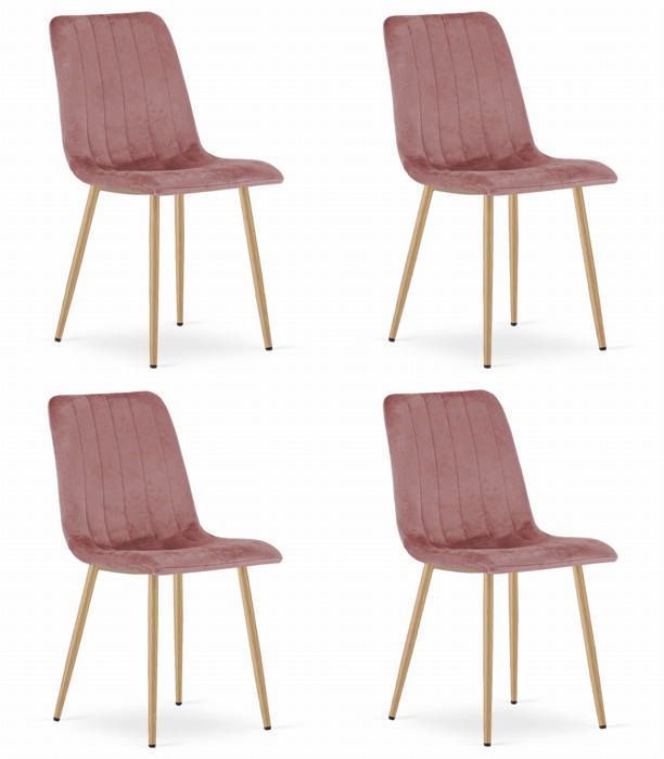 MADAME MEUBLE Lot de 4 chaises de salle à manger avec assise et dossier tapissé en velours pieds métal couleur bois ROSE