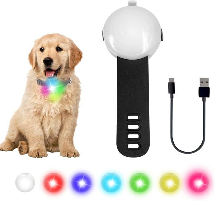 Collier Lumineux Chien LED Pendentif Lampe Chien led Rechargeable étanche 4 modes de changement de couleur réglable Noir
