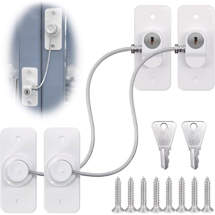 Lot de 2 verrous de fenêtre pour fenêtres en PVC verrous de restriction de fenêtre pour la sécurité des enfants avec vis et clés
