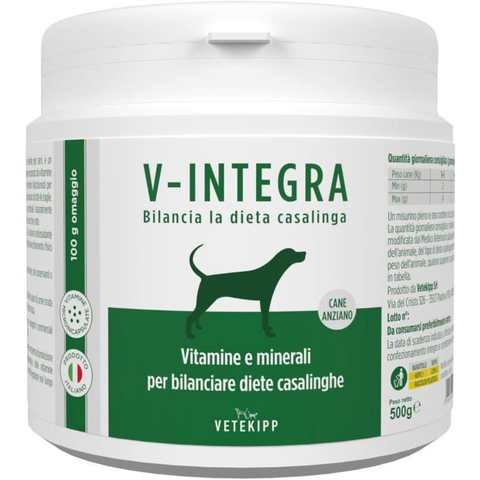 Supplément complet en poudre - V-INTEGRA Chien Âgé - 500 g - Riche en vitamines et minéraux - Compatible BARF