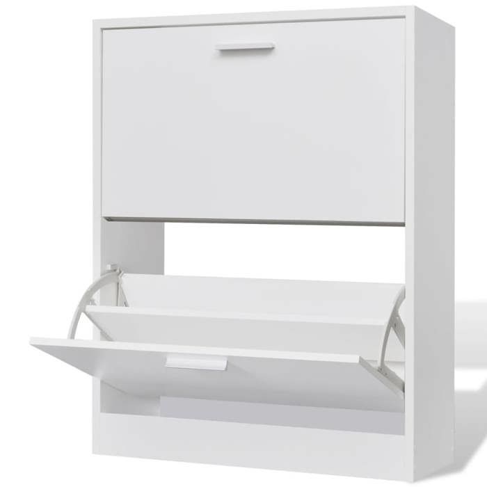 Meuble à chaussures en bois - VIDAXL - 2 compartiments - Blanc - 63 5x24x81 cm - Facile à assembler - Capacité 12 paires