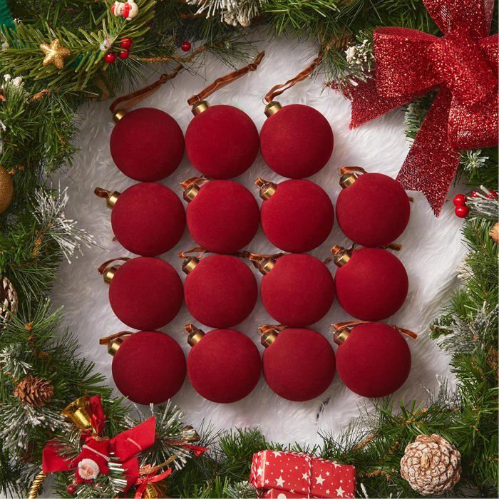 Sapin Boules Rouges Elegant 15 boules de Noël rouges, ornements de sapin de Noël en velours de 8 cm ...