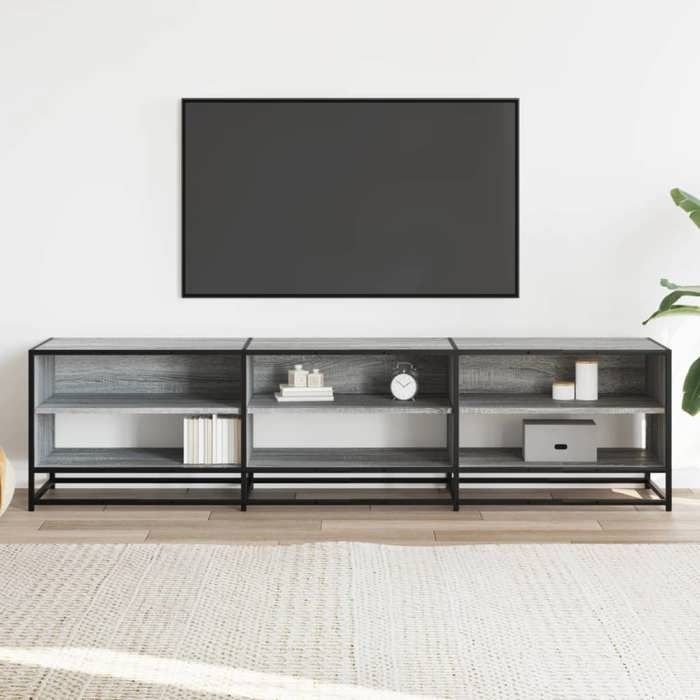 Meuble TV en bois dingénierie - vidaXL - Sonoma gris - 180x40x46 cm - 6 étagères - Charge max 70 kg - Style industriel