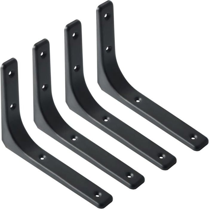 Équerre étagère murale - MICH - 4 pièces - 200x150 mm - Charge lourde - Acier haute qualité - Antirouille - Noire