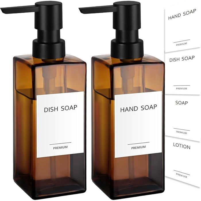 Lot de 2 Distributeurs Savon Verre Ambré - Carré Mains & Vaisselle pour Salle de Bain et Cuisine Rustique DISTRIBUTEUR DE SAVON
