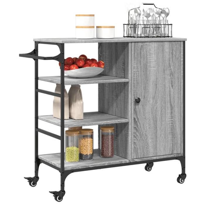 Soldes Printemps Chariot de cuisine - BURKE - Desserte cuisine - sonoma gris 875x385x845cm bois ingénierie DD207
