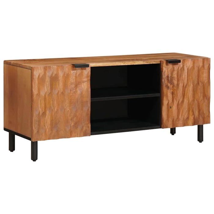 Meuble TV moderne - vidaXL - Finition Acacia Brun - Bois de mangue massif - 105x33 5x46 cm - 2 étagères - 2 portes