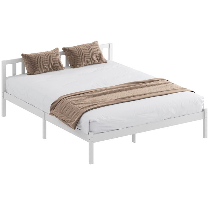 Cadre de lit - HOMCOM - 160x200cm - lit simple avec tête de lit sommier à lattes - pour enfants adultes - bois massif - blanc