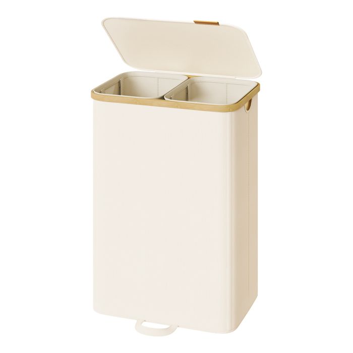 Panier à Linge Sale 2 Compartiments avec Sacs Amovibles Cadre en Bambou Buanderie Chambre 150 L Crème