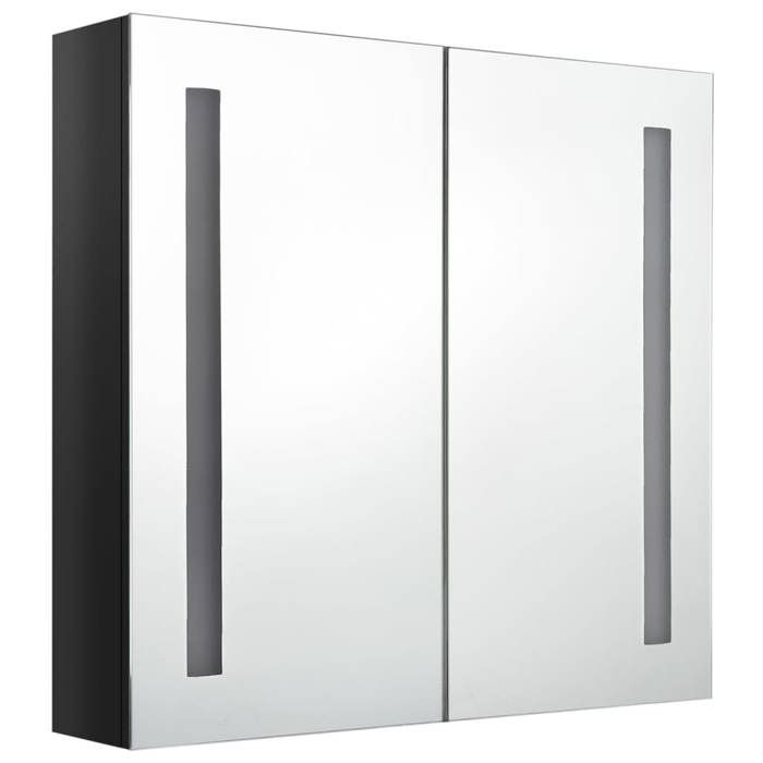 (Vente chaude)Armoire de salle de bain à miroir CLARENCE 60 kg capacité Placard Mural LED noir brillant 62x14x60 cm - M894791