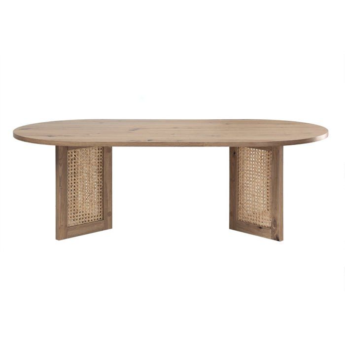 CALICOSY - Table basse ovale avec piètements rotin L120 cm - TALIA - Bois clair