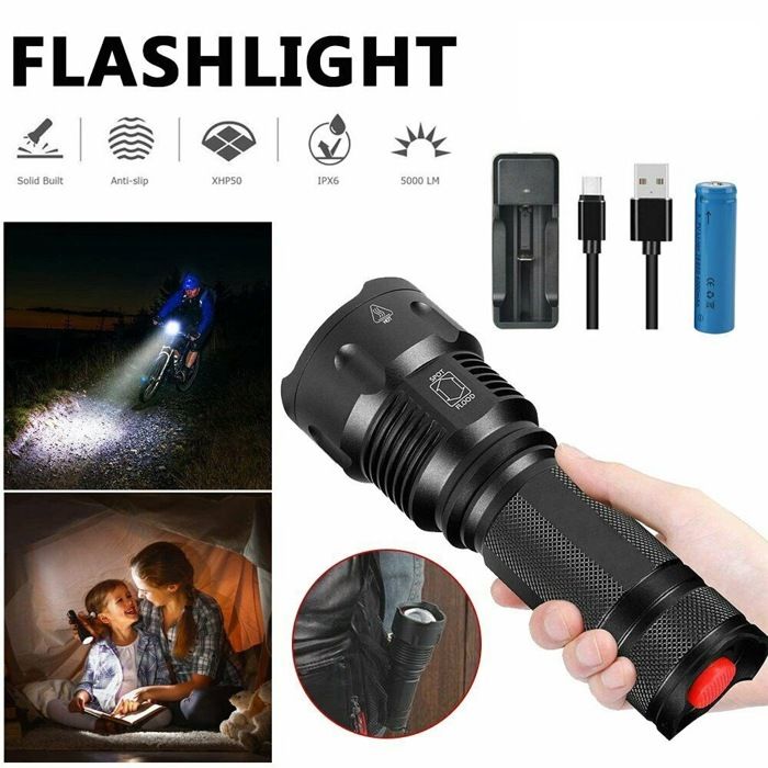 Lampe torche tactique grand format zoom réglable haute puissance éclairage extérieur