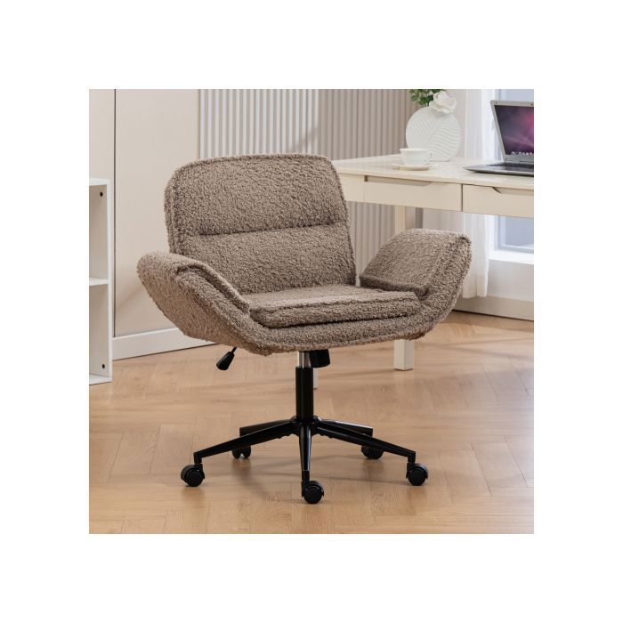 Fauteuil croisé à roulettes accoudoirs 5 niveaux dossier ergonomique renforcé teddy fleece pour home office coiffeuse chambre