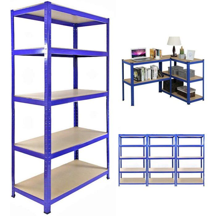 Étagère à cinq couches-200 x 100 x 50 cm bleue capacité de charge totale 875 kg adaptée aux garages sous-sols bureaux
