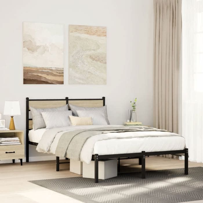 Brun Structure de lit Double(1 pc)：120x190 cm - NGM - Cadre de lit en métal - sans matelas - chêne sonoma 120x190 cm 54143