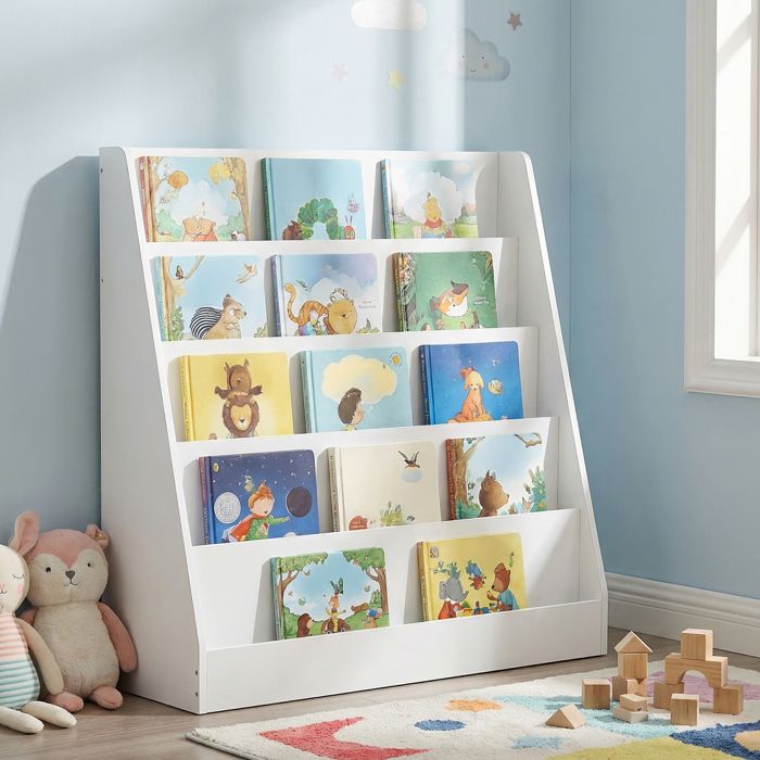 Petit Meuble De Rangement pour Enfant à 5 Niveaux Montessori pour Chambre d’Enfant 30 x 80 x 80 cm Blanc