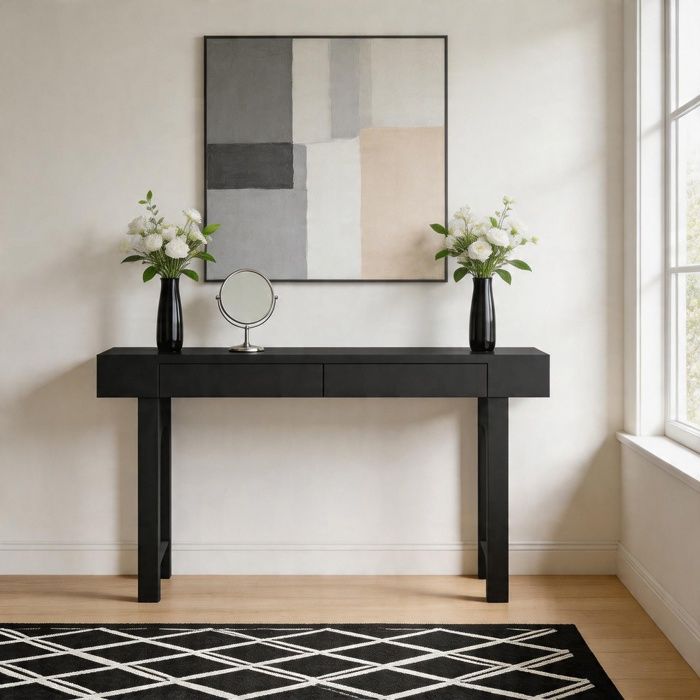 Console dentrée - Modèle Treillis - 2 tiroirs - Prise USB+Type-C intégrée - Pieds réglables