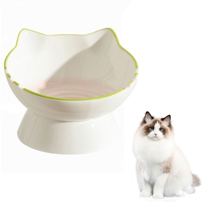Gamelle pour chat 0.25L 14x7x9.3cm bol surélevé matériau en céramique facile à nettoyer incliné anti-débordement nourriture eau