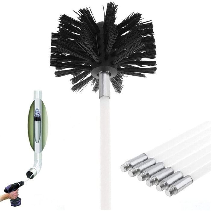 Kit Brosse de Cheminée Outil Nettoyage pour Cheminées Brosse Kit de Ramonage Ccontient 6 (61cm Tiges Flexibles et 1 (100mm) Tête de