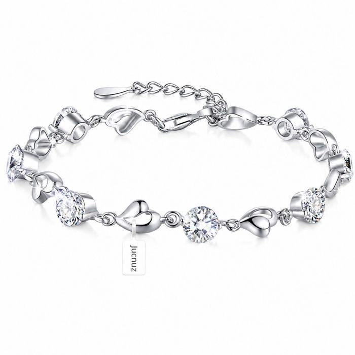 Bracelet - Jucnuz - Argent massif - Incrusté de pierres de zircon étincelantes - Conception ajustable - Cadeau idéal pour femme