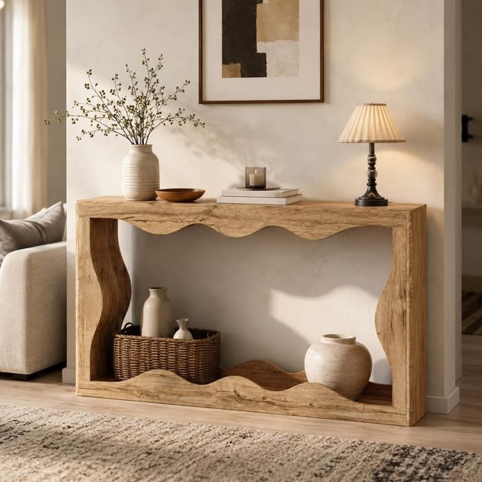 Console - Zephmum - bord vague 2 étagères bois déco naturel