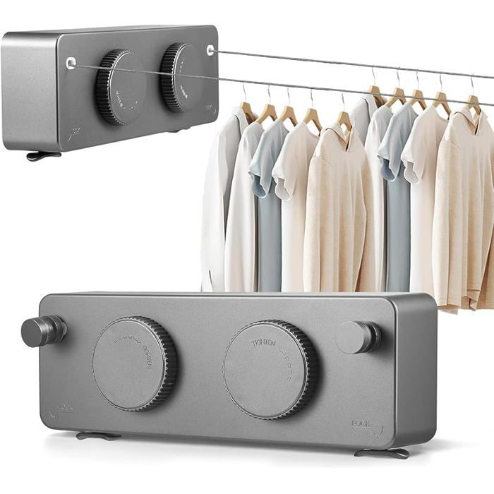 Étendage extensible haute résistance pour intérieur et balcon (gris) – Double fil de 42 m