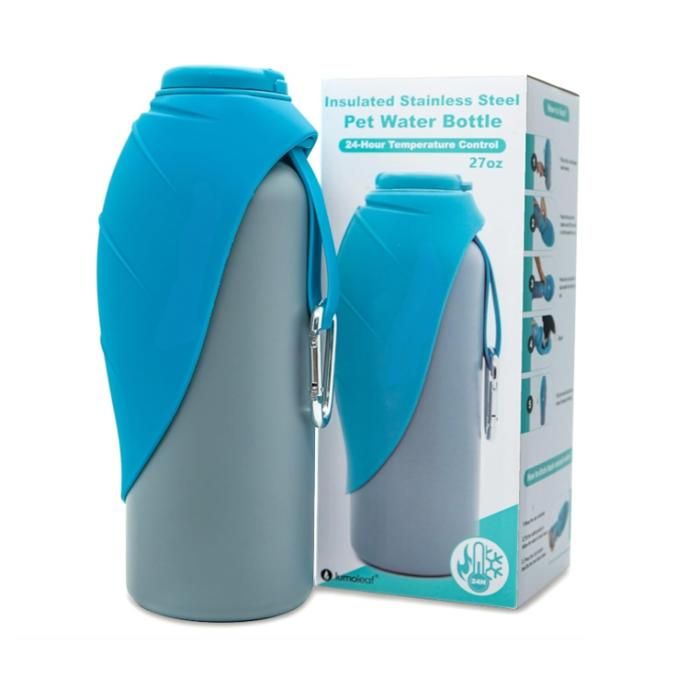Gourde Isotherme pour Chien 800 ML en Acier Inoxydable – Garde l’Eau Fraîche ou Tiède Gamelle de Voyage Intégrée Étanche
