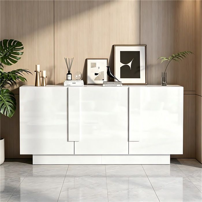 Meuble Rangement 160x35x60cm Blanc Brillant 3 Portes Sideboard à 6 Casiers pour Salon Salle à Manger Grande Commode à Façade Laquée Meuble Rangement 160x35x60cm Blanc Brillant 3 Portes Sideboard à 6 Casiers pour Salon Salle à Manger Grande Commode à Façade Laquée
