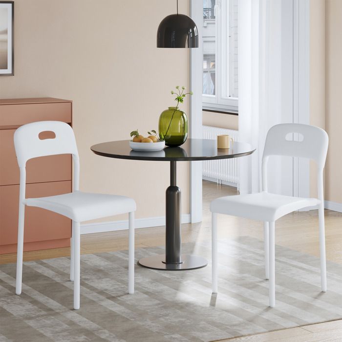 Chaises Empilables Lot 2 – Plastique Pieds Acier Imperméables –Capacité de charge de 136 kg– 455x40x76.5cm-Blanc